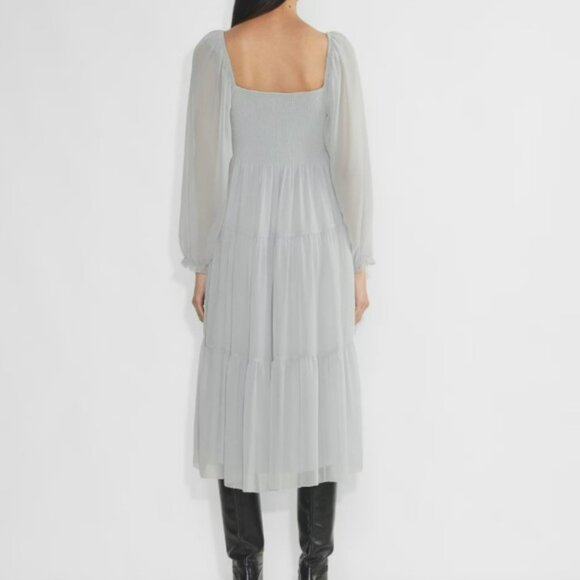 ARITZIA WILFRED Tuberose Chiffon Tiered V-neck Long Sleeve Midi Dress size Large - Picture 3 of 6